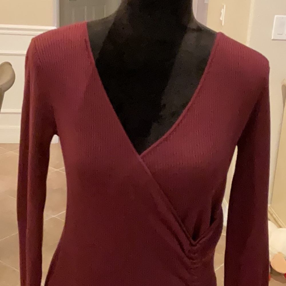 Gilli Wine Colored Ribbed Side Drawstring Dress,S… - image 2